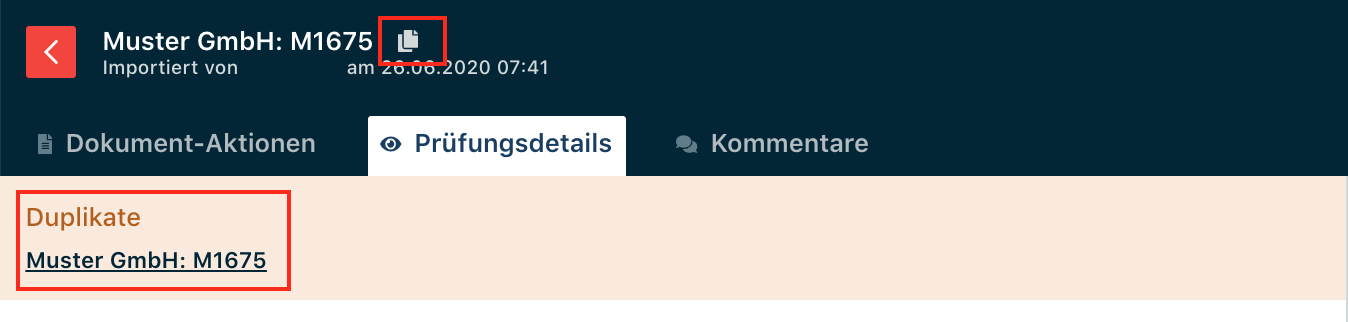Prüfungsdetails und Duplikate
