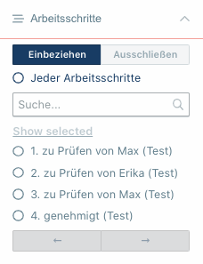 Arbeitsschritte filtern