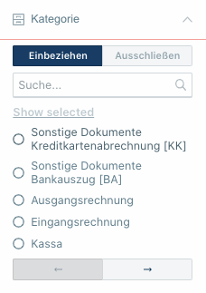 Filtern nach Rechnungskategorien