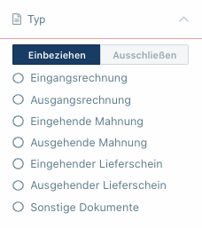 Filterfunktion nach Rechnungsarten