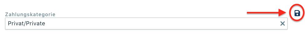 Auf speichern klicken um die Zahlungskategorie zuzuweisen
