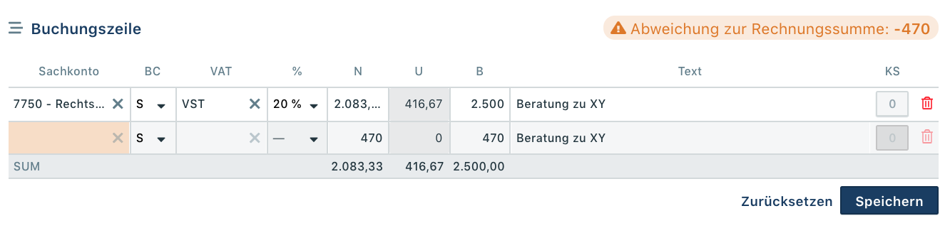 Splittbuchungen in domonda erledigen